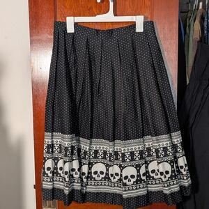 Hell Bunny Black and White Skull Midi Skirt